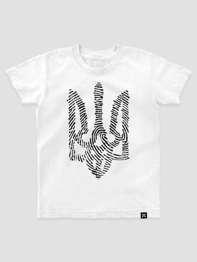 Kid's T-shirt "Nation Code" with a Trident Coat of Arms, White, XS (110-116 cm)