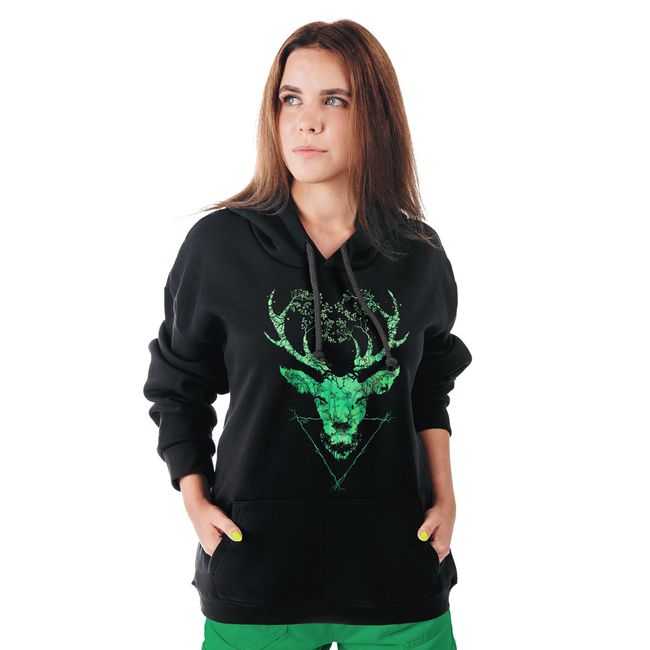 Women's Hoodie "Carpathian Deer 2.0", Black, M-L