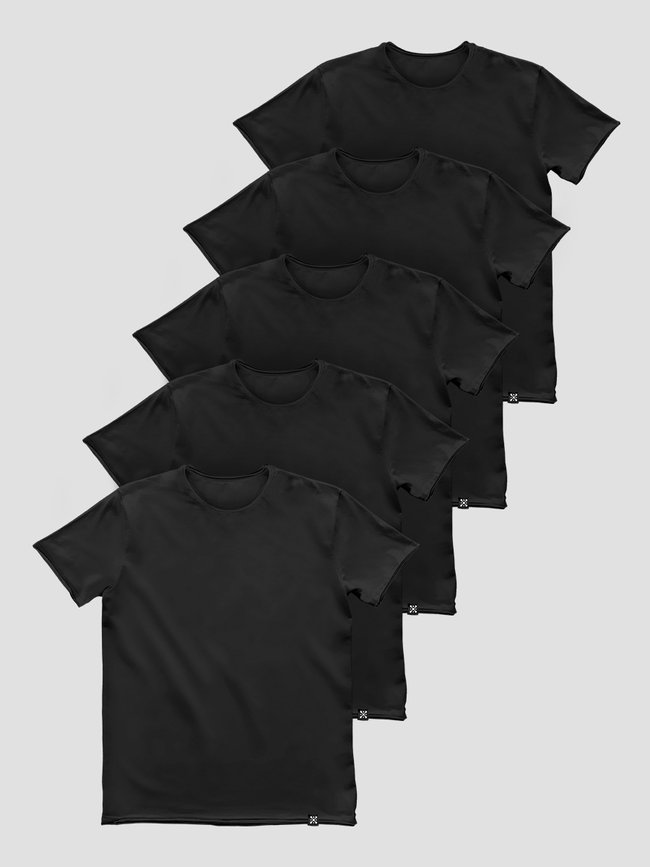 Сет из 5 черных базовых футболок "Черный", XS, Мужская