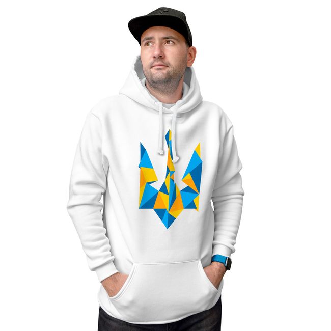 Men's Hoodie “Ukraine Geometric”, White, M-L