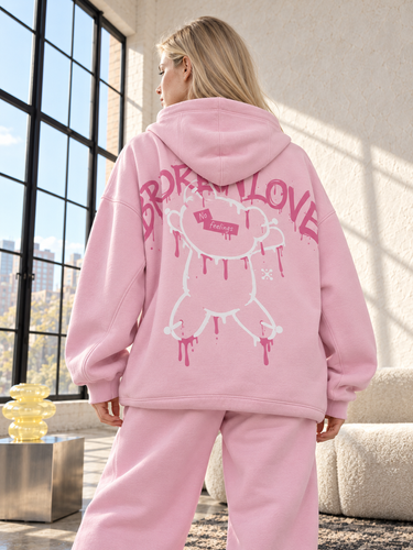 Women's Hoodie Oversize "Broken Love" Pink, Pink, XS-L