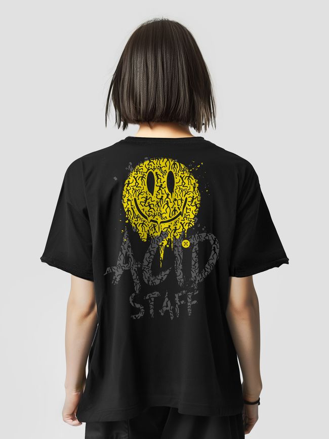 Футболка женская оверсайз “Acid House Staff”, Черный, XS-S