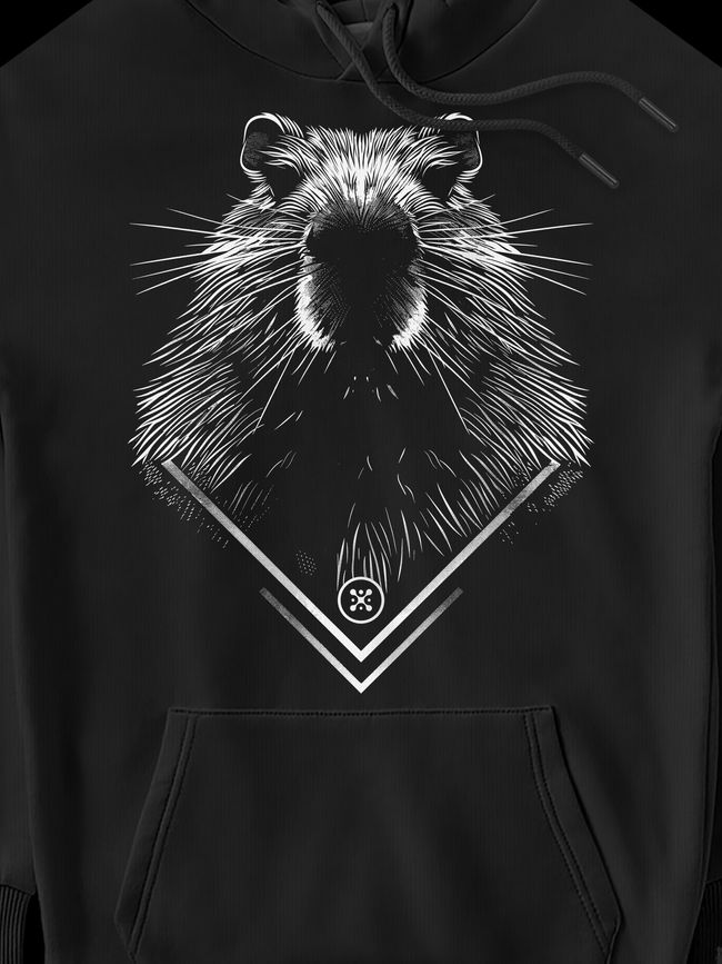 Men's Hoodie "Capybara Monochrome", Black, M-L