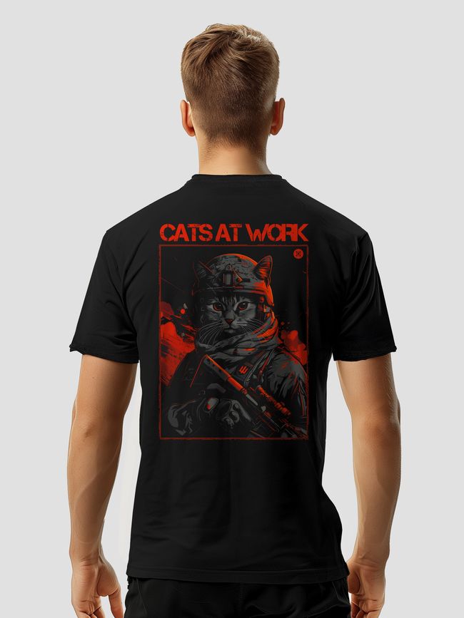 Футболка мужская "Cats at Work", Черный, M