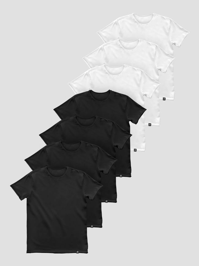 Set of 7 black and white basic t-shirts "Binary", XS, Male