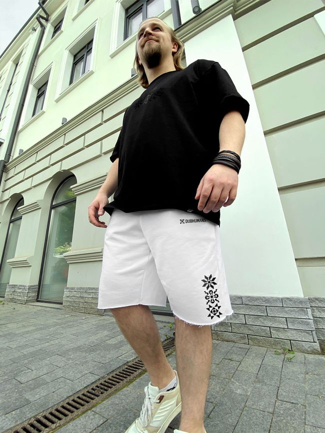 Мужской комплект шорты и футболка оверсайз “Генетический Код”, Белый, 2XS