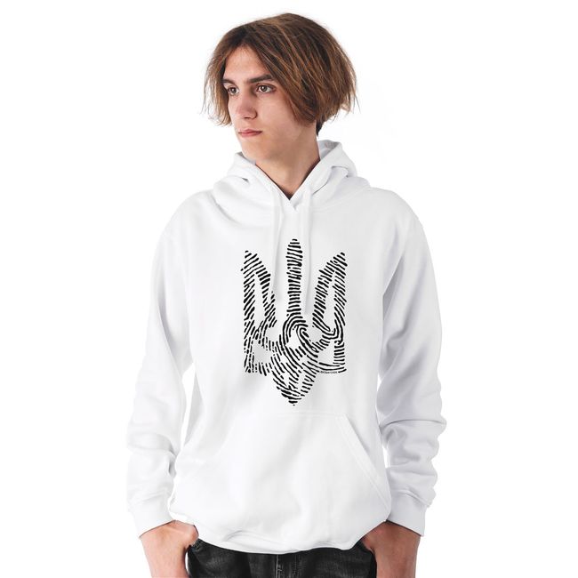 Men's Hoodie "Nation Code" with a Trident Coat of Arms, White, 2XS