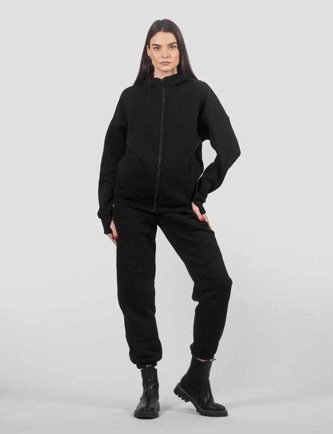 Women's tracksuit set with a Changeable Patch Hoodie with a zipper, Black, 2XS, XS (99  cm)