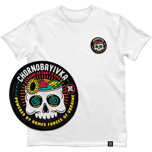 Men's T-shirt with a Changeable Patch “Chornobayivka”, White, XS