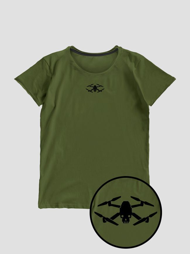 Women's T-shirt "Drone Skull", Khaki, XS