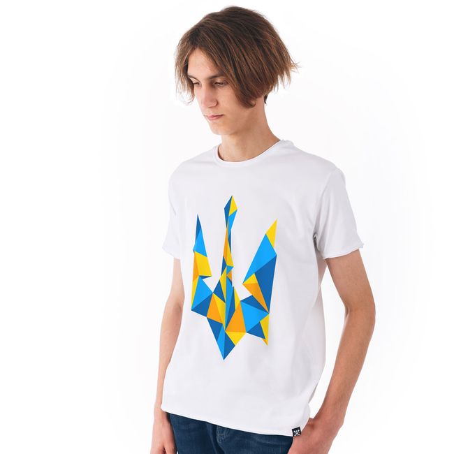 Футболка чоловіча "Ukraine Geometric" з гербом тризубом, Білий, M
