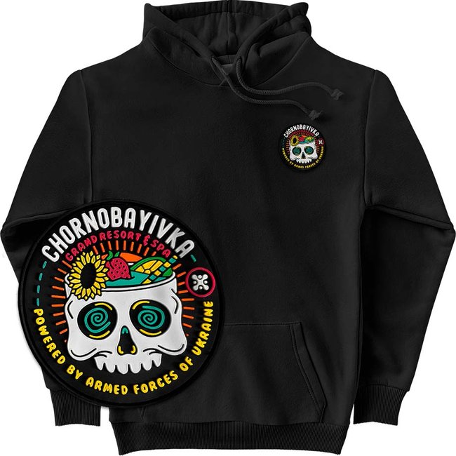 Women's Hoodie with a Changeable Patch “Chornobayivka”, Black, M-L, Chornobayivka