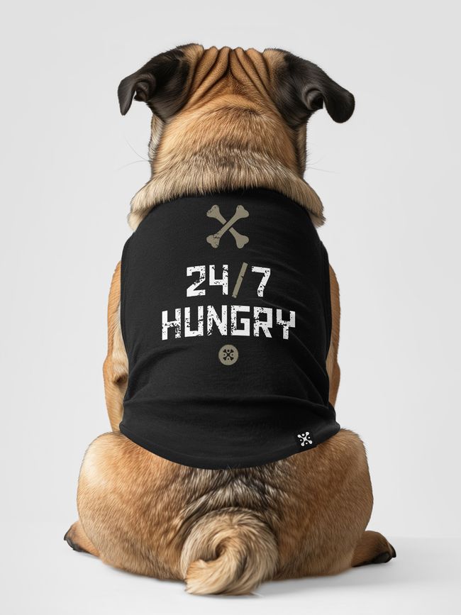 Dog's T-shirt "24-7 Hungry", Black, XS