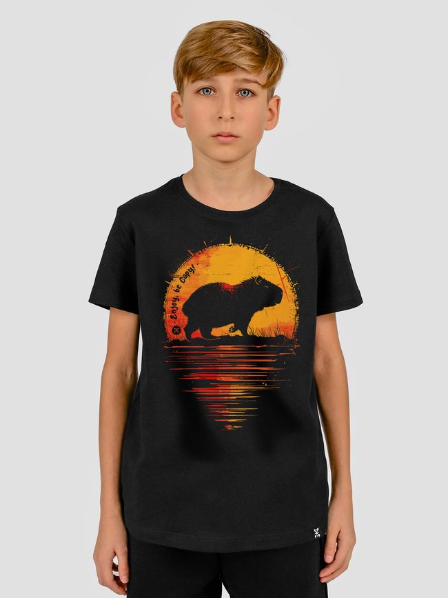 Kid's T-shirt "Enjoy, be Capy (Capybara)", Black, XS (110-116 cm)