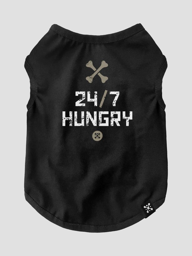 Dog's T-shirt "24-7 Hungry", Black, XS