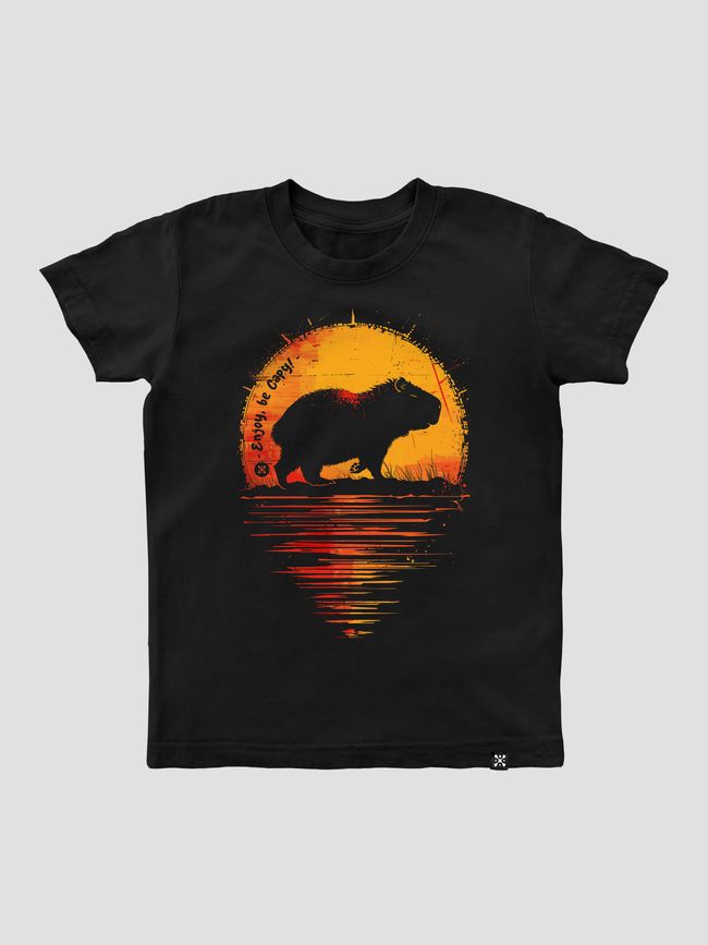 Kid's T-shirt "Enjoy, be Capy (Capybara)", Black, XS (110-116 cm)