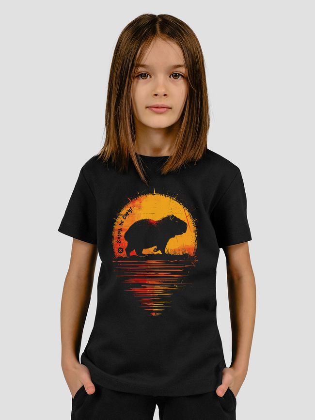 Kid's T-shirt "Enjoy, be Capy (Capybara)", Black, XS (110-116 cm)