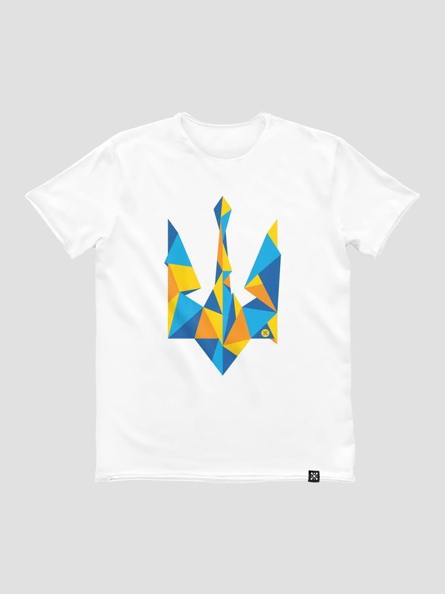 Футболка чоловіча "Ukraine Geometric" з гербом тризубом, Білий, M