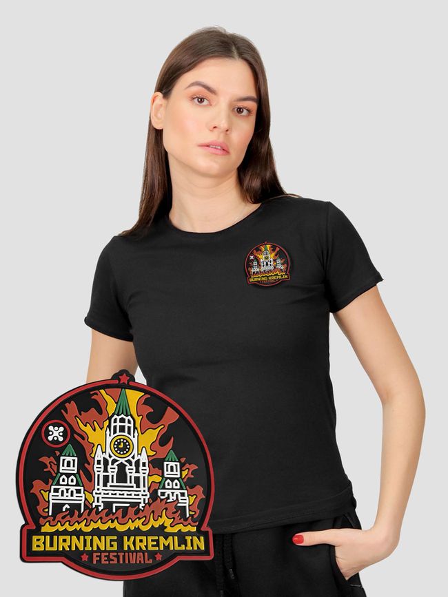 Women's T-shirt with a Changeable Patch “Burning Kremlin Festival”, Black, M, Burning Kremlin