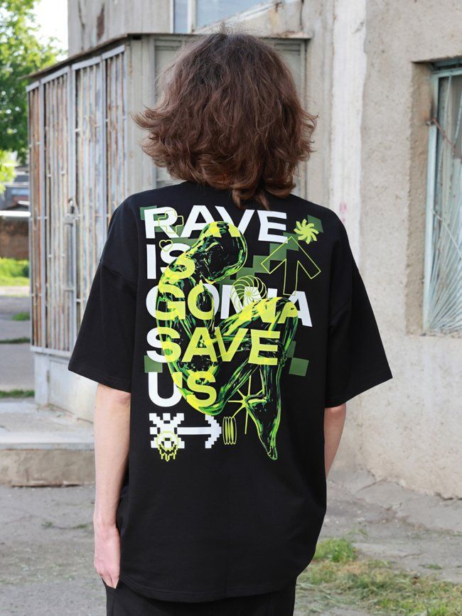 Футболка мужская оверсайз &ldquo;Rave&rdquo;, Черный, XS-S