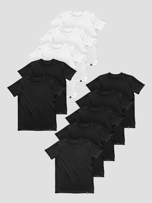 Сет з 10 чорно-білих базових футболок "Бінарний", XS, Чоловіча