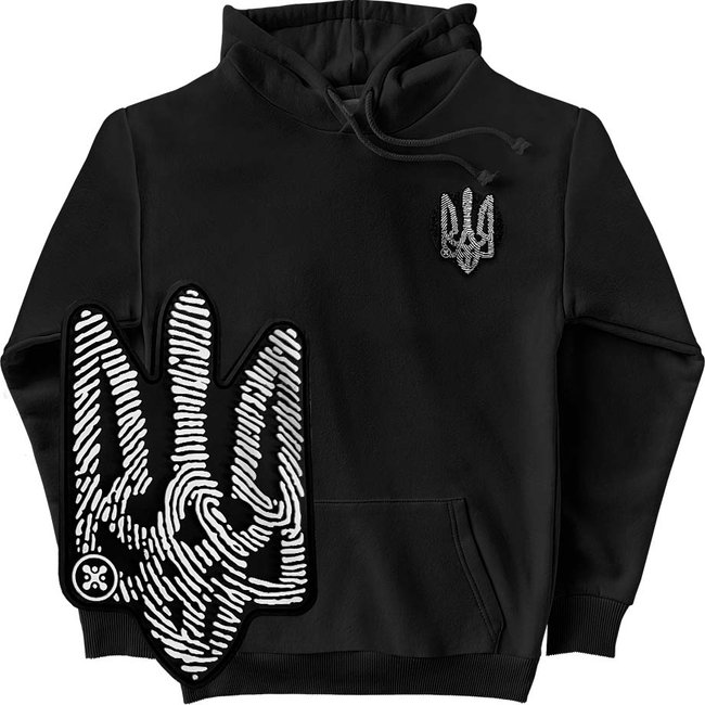 Men's Hoodie with a Changeable Patch "Nation Code" with a Trident Coat of Arms, Black, M-L, Nation Code