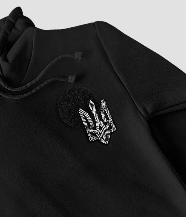 Men's Hoodie with a Changeable Patch "Nation Code" with a Trident Coat of Arms, Black, M-L