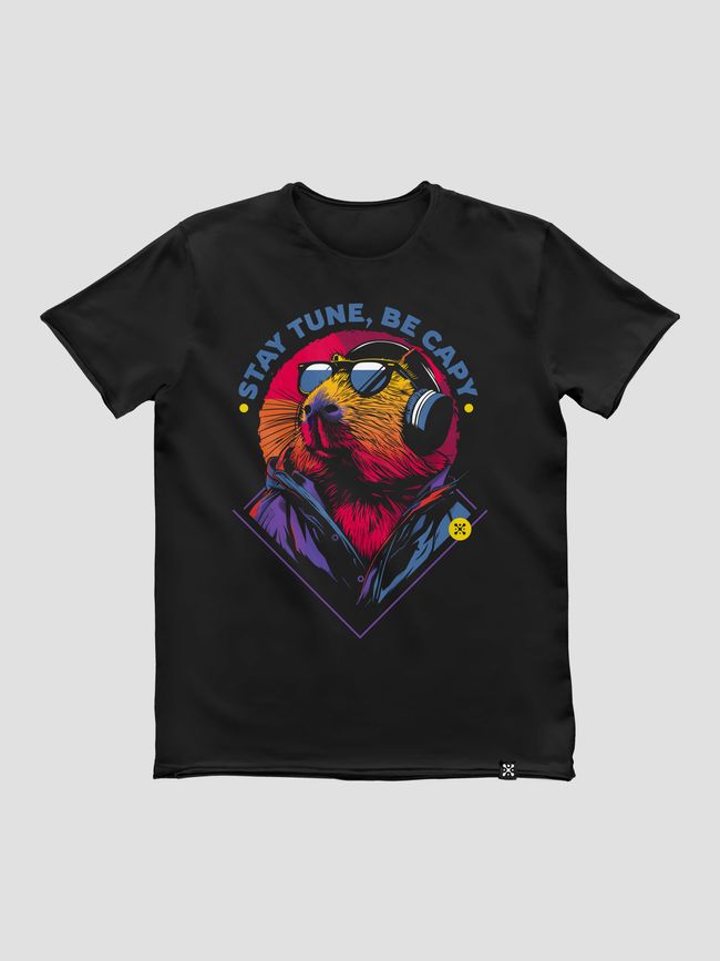 Men's T-shirt "Stay Tune, be Capy (Capybara)", Black, M
