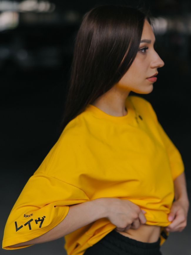 Women's T-shirt Oversize &ldquo;Japanese Acid Sound&rdquo;, Yellow, S