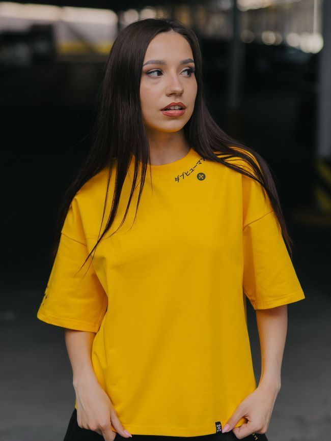 Women's T-shirt Oversize &ldquo;Japanese Acid Sound&rdquo;, Yellow, S