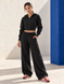 Women's cropped hoodie with zipper and oversized drawstring pants set, Black, XS, S