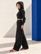 Women's cropped hoodie with zipper and oversized drawstring pants set, Black, XS, S