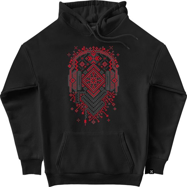 Men's Hoodie "Ethno Music", Black, 2XS