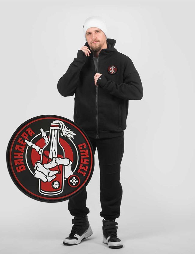 Men's tracksuit set with a Changeable Patch "Bandera Smoothie" Hoodie with a zipper, Black, 2XS, XS (104 cm)