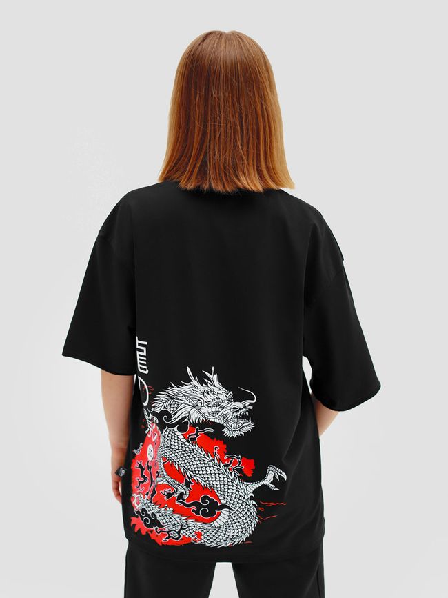 Women's T-shirt Oversize “Shadow of the Dragon”, Black, XS-S