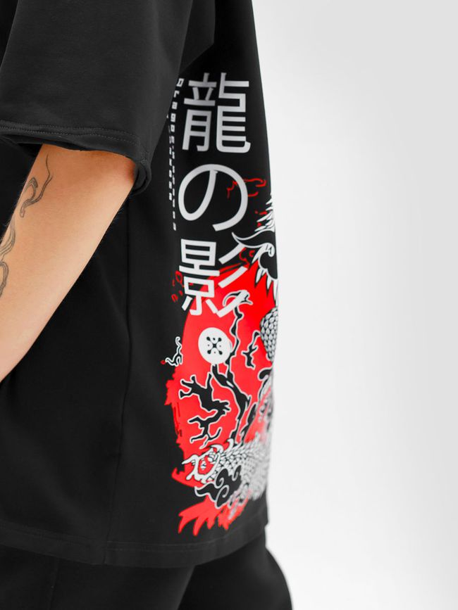 Women's T-shirt Oversize “Shadow of the Dragon”, Black, XS-S
