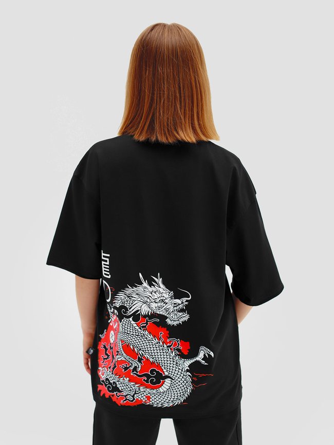 Women's T-shirt Oversize “Тінь дракона”, Black, XS-S