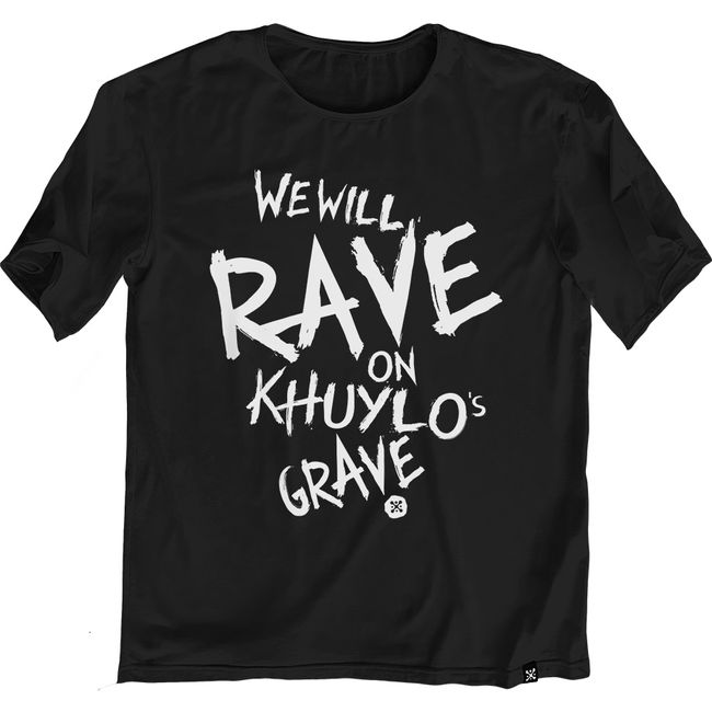 Women's tracksuit set with t-shirt oversize “We will Rave on Khuylo’s Grave”, Black, 2XS, XS (99  cm)