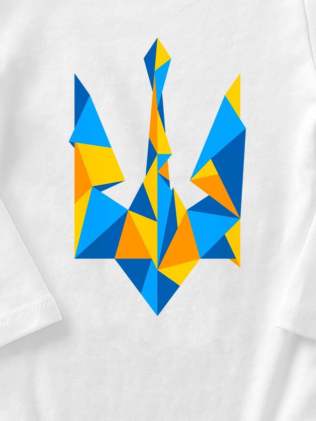 Kid's Bodysuite "Ukraine Geometric" with a Trident Coat of Arms, White, 68 (3-6 month)