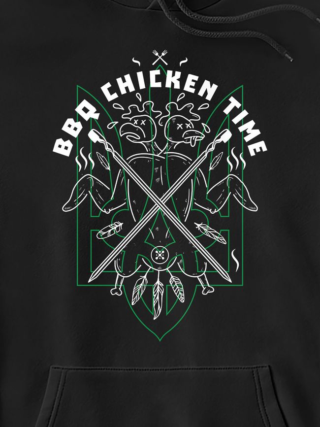 Men's Hoodie "BBQ Chicken Time", Black, M-L
