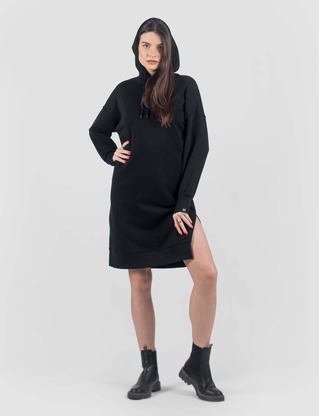 Женское платье-худи с капюшоном, Черный, XS-S