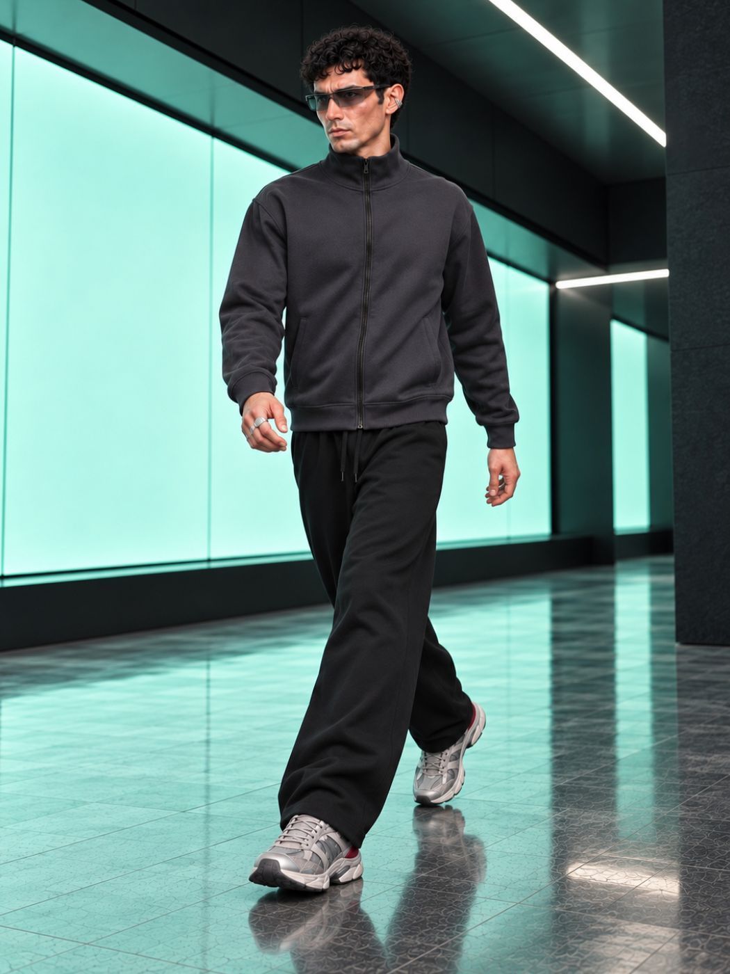Men&rsquo;s Sweatshirt with Zipper Gray, Grey Melange, M