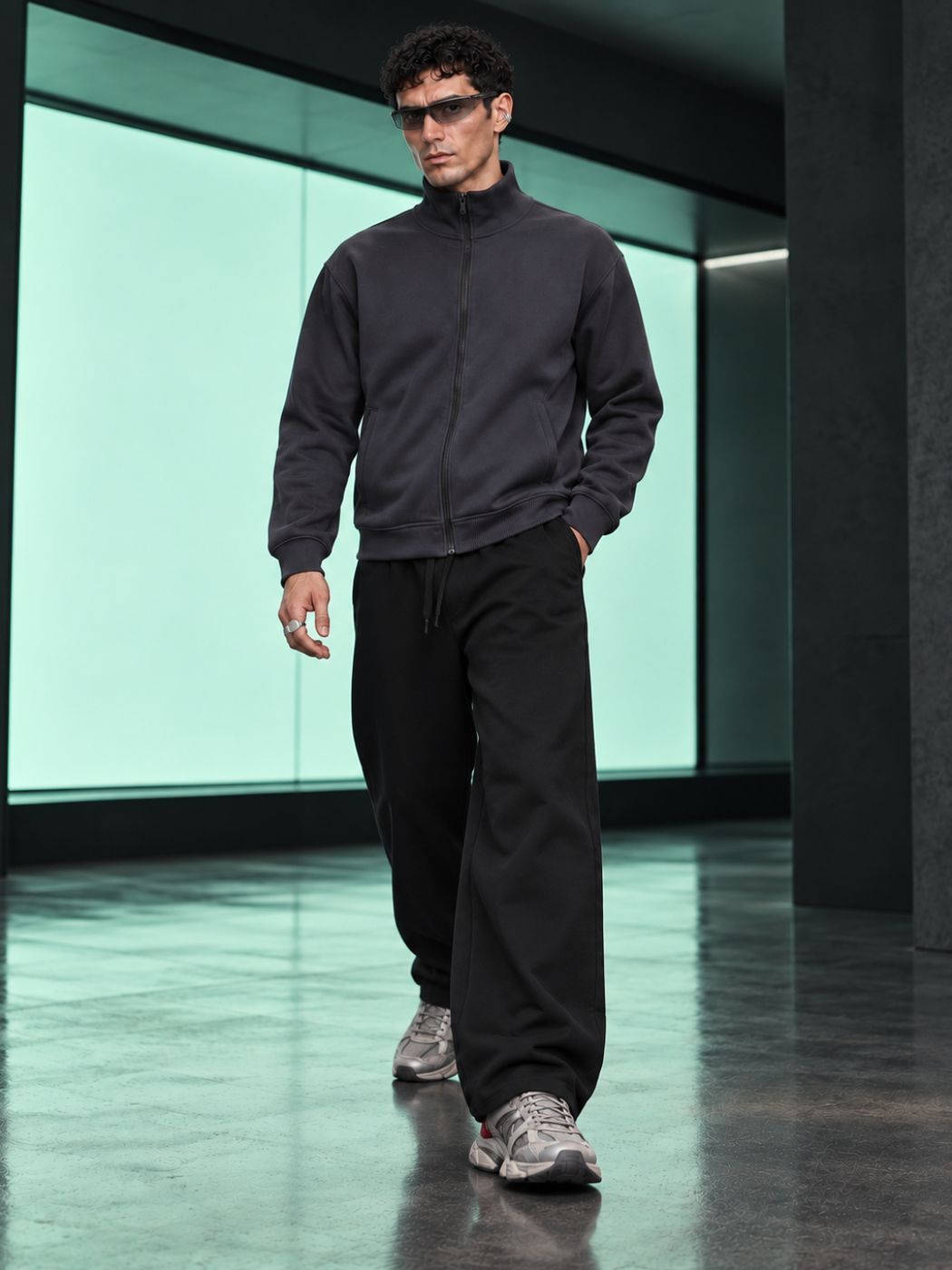 Men&rsquo;s Sweatshirt with Zipper Gray, Grey Melange, M