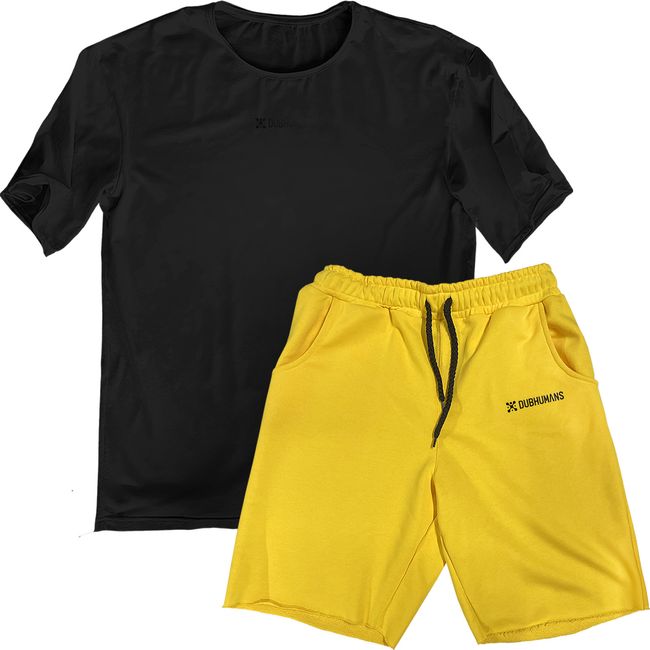 Комплект мужской шорты и футболка оверсайз, Черно-желтый, XS-S