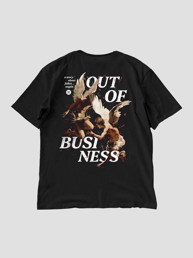 Women's T-shirt Oversize “Angels Out of Business”, Black, XS-S