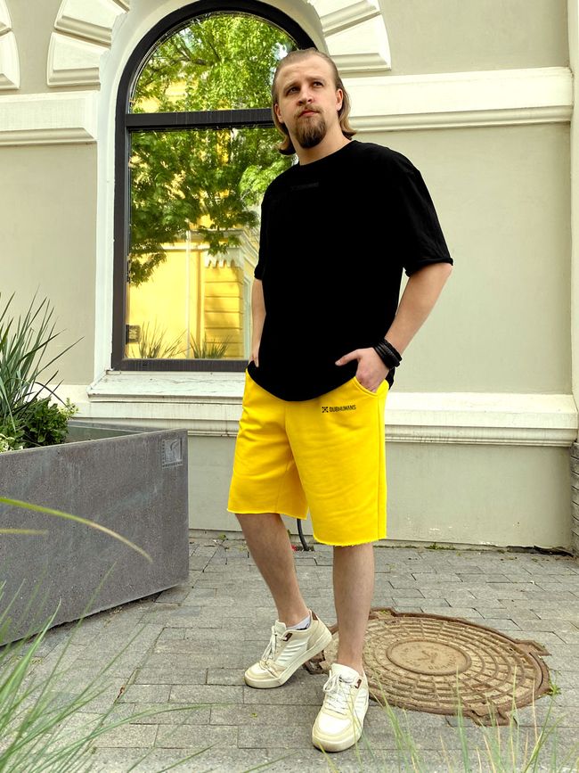 Men’s Oversize Suit - Shorts and T-shirt, Black and yellow, XS-S