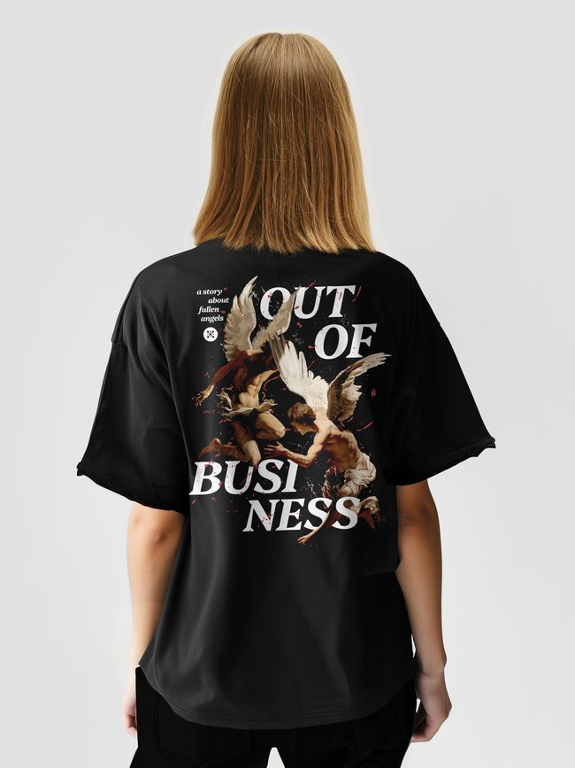 Women's T-shirt Oversize “Angels Out of Business”, Black, XS-S