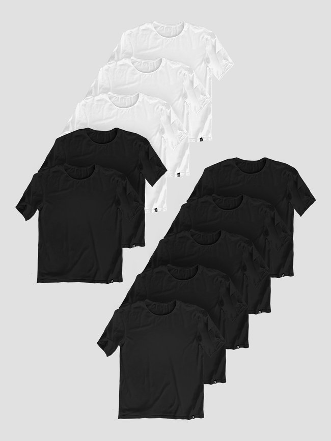 Set of 10 black and white basic t-shirts oversize "Binary", XS-S, Male
