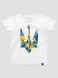 Kid's T-shirt "Ukraine Geometric" with a Trident Coat of Arms, White, XS (110-116 cm)