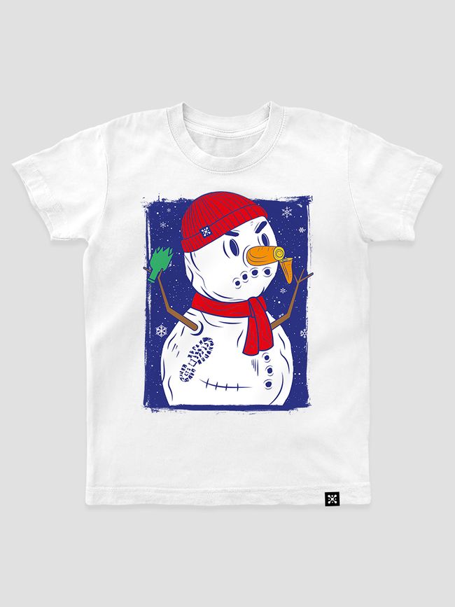 Kid's T-shirt “Crazy Snowman”, White, XS (110-116 cm)